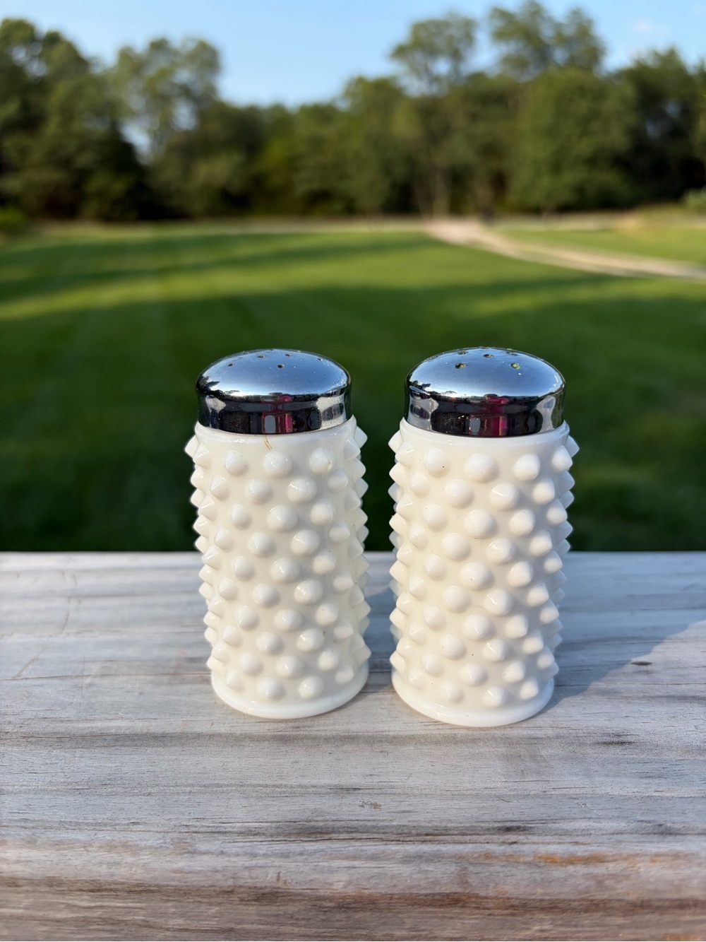 Fenton Milk Glass Hobnail Kitchen Salt & Pepper Shakers White Set Of 2